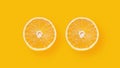 Two sliced Ã¢â¬â¹Ã¢â¬â¹oranges rotating on orange background.Top View. 4K
